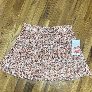 💕5/$15 Hot Kiss burnt orange Floral Mini Skirt, NEW